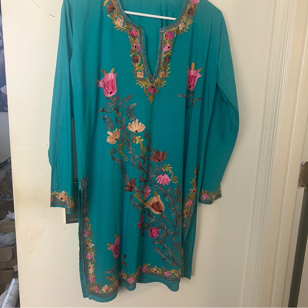 Embroidered Teal Tunic Women’s Lightweight Boho Style Top